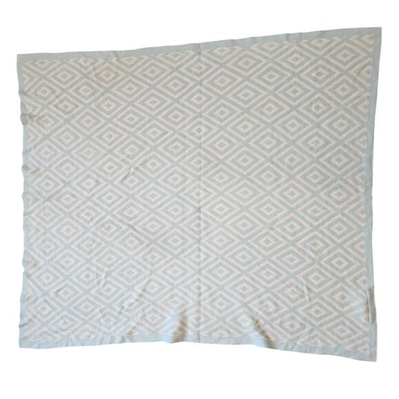 Lambs & Ivy Blue Cream Diamond Print Acrylic Baby Blanket Geometric Minimalist - Picture 1 of 4